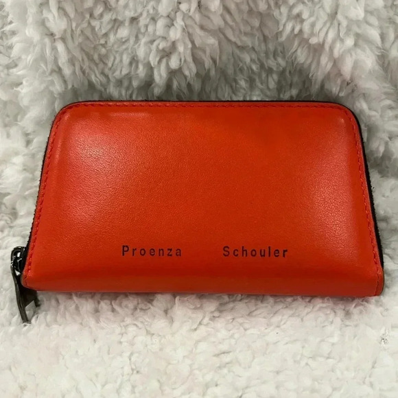 Proenza Schouler | Women's Hot Coral Orange | 100% Leather Trapeze Zip Wallet - Picture 1 of 8